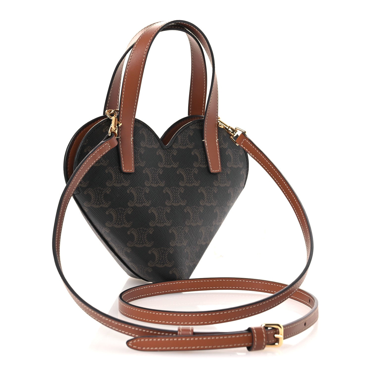 Celine Triomphe Canvas Calfskin Teen Couer Heart Bag Tan 2 of 11