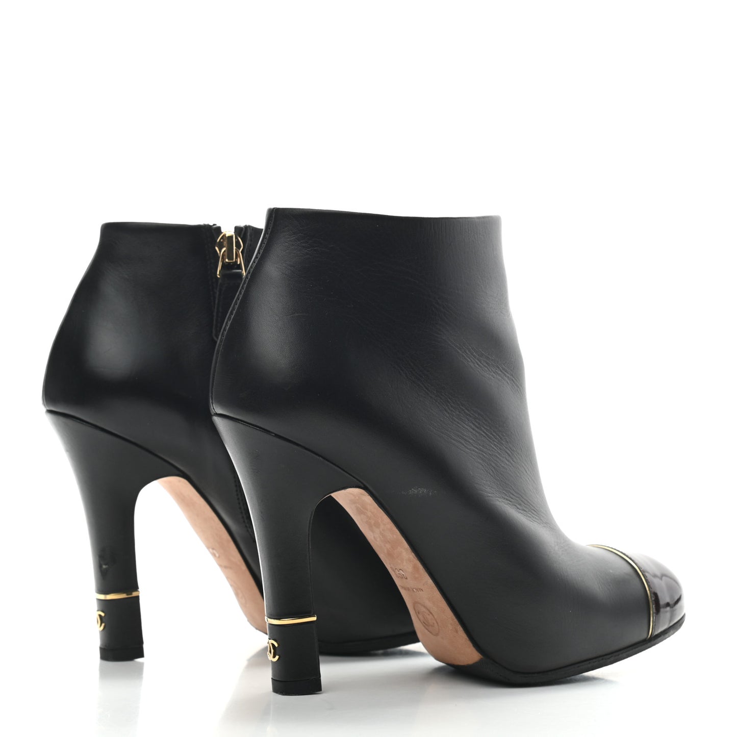 Calfskin Patent CC Cap Toe Ankle Boots 36.5 Black Burgundy