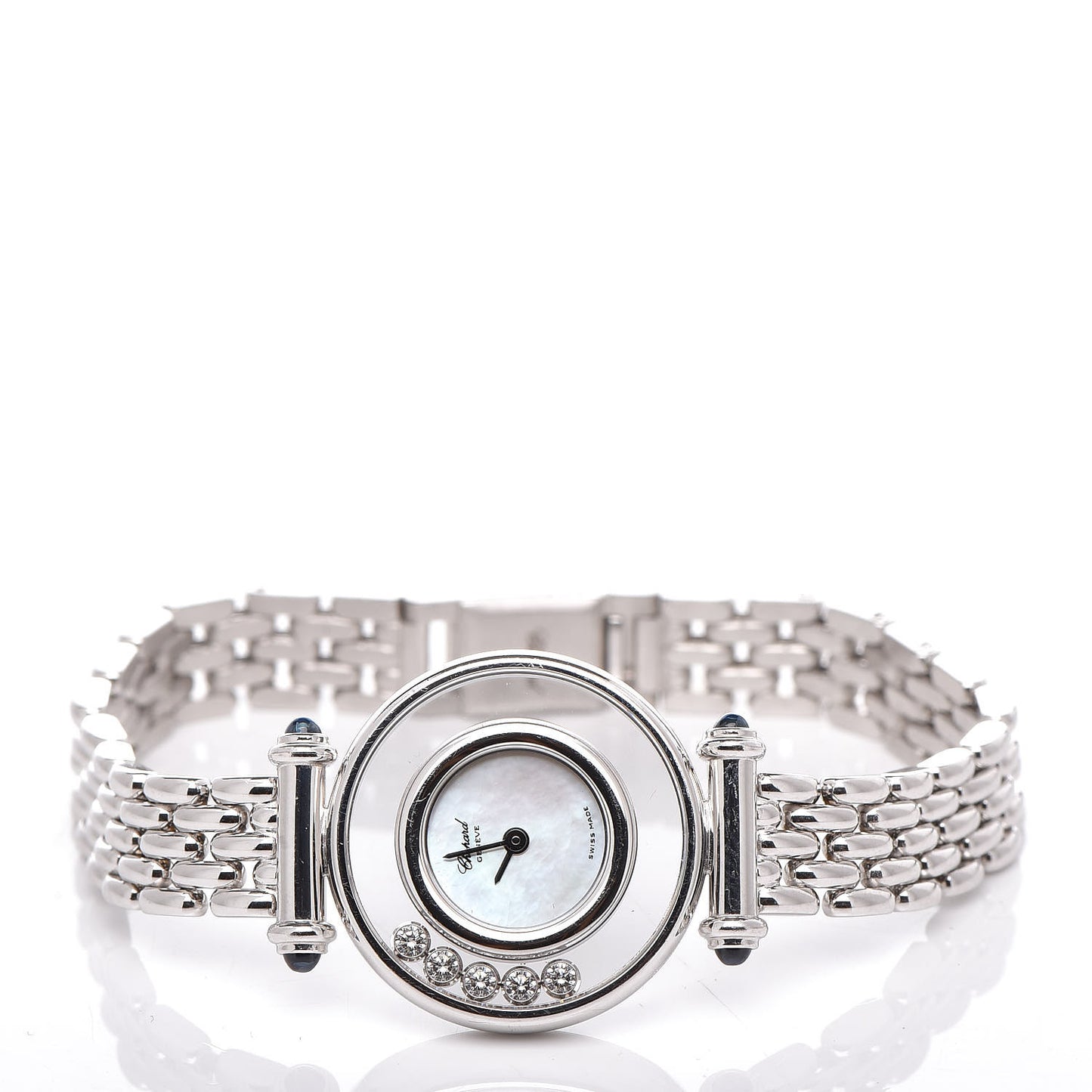 18K White Gold 5 Diamond Mother of Pearl 22mm Happy Diamonds Quartz Watch