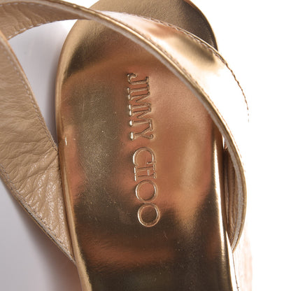 Jimmy Choo Metallic Calfskin Papyrus Cork Wedge Sandals 37.5 Gold 9 of 10