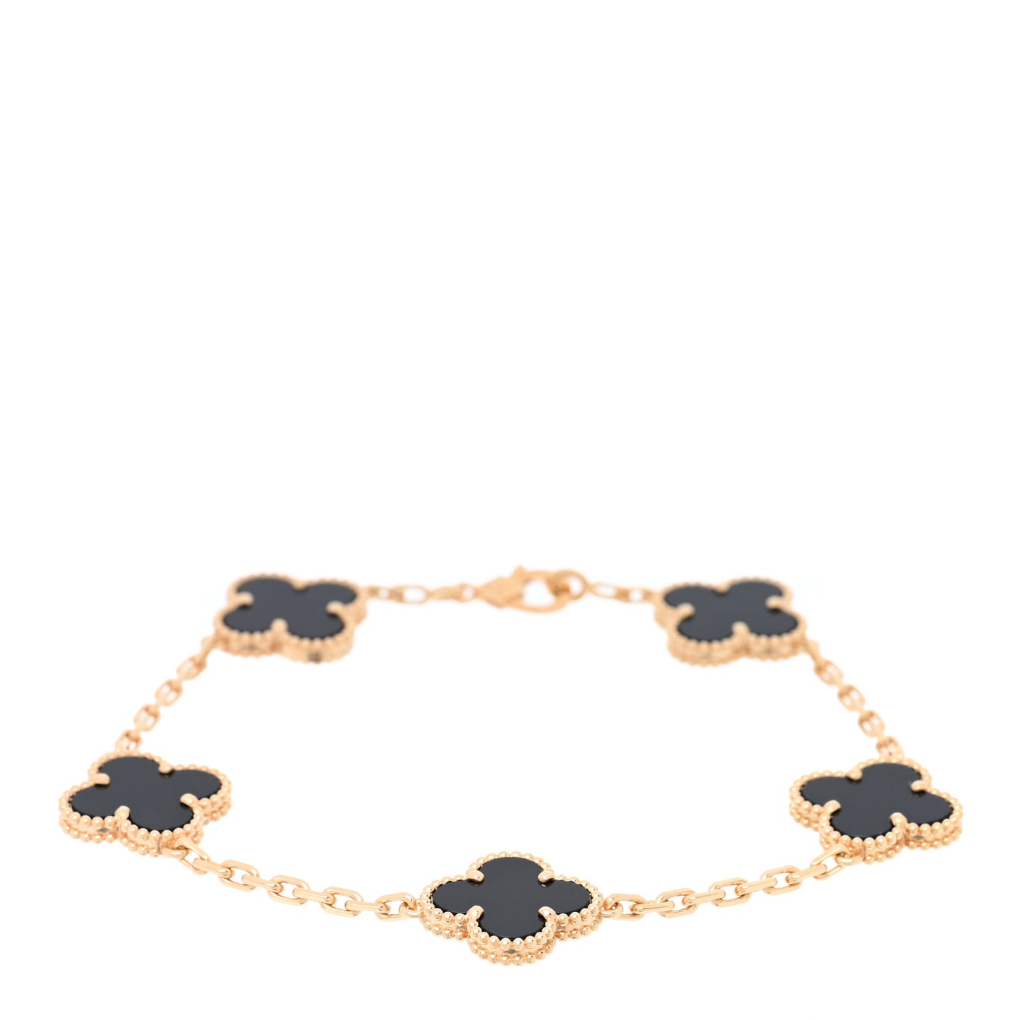 18K Yellow Gold Black Onyx 5 Motifs Vintage Alhambra Bracelet