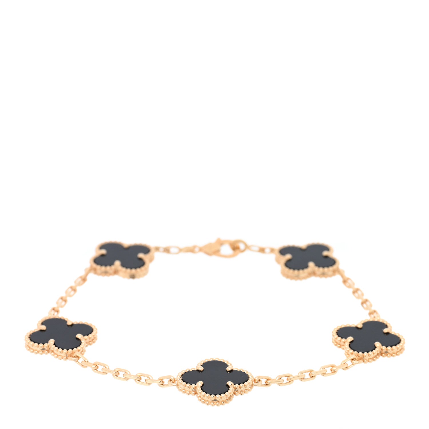 Van Cleef & Arpels 18K Yellow Gold Black Onyx 5 Motifs Vintage Alhambra Bracelet 1 of 5