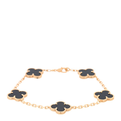 Van Cleef & Arpels 18K Yellow Gold Black Onyx 5 Motifs Vintage Alhambra Bracelet 1 of 5