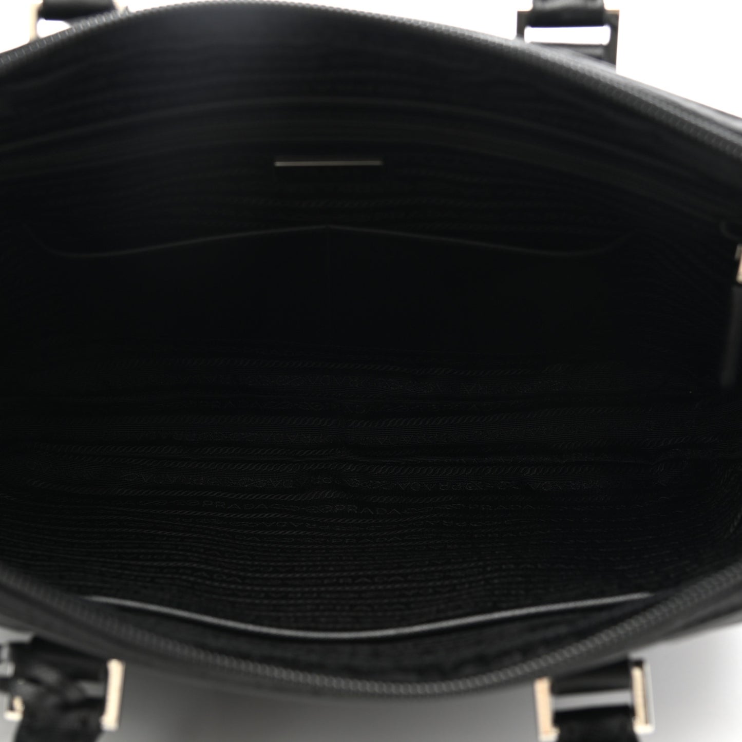 Tessuto Nylon Saffiano Metal Triangle Logo Work Bag Black