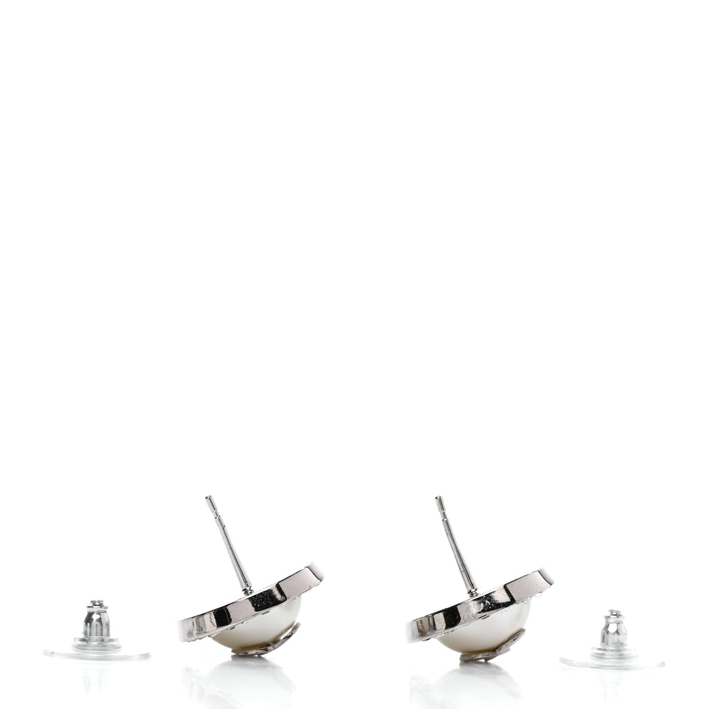 Pearl Baguette CC Round Earrings Silver