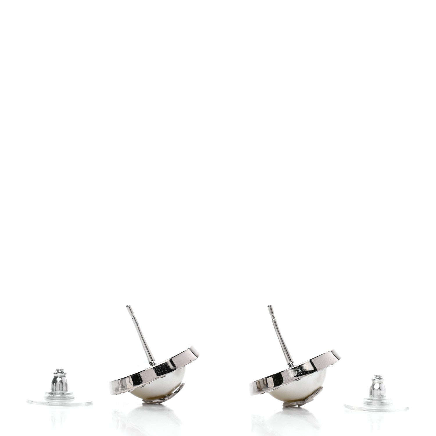 Chanel Pearl Baguette CC Round Earrings Silver 3 of 4