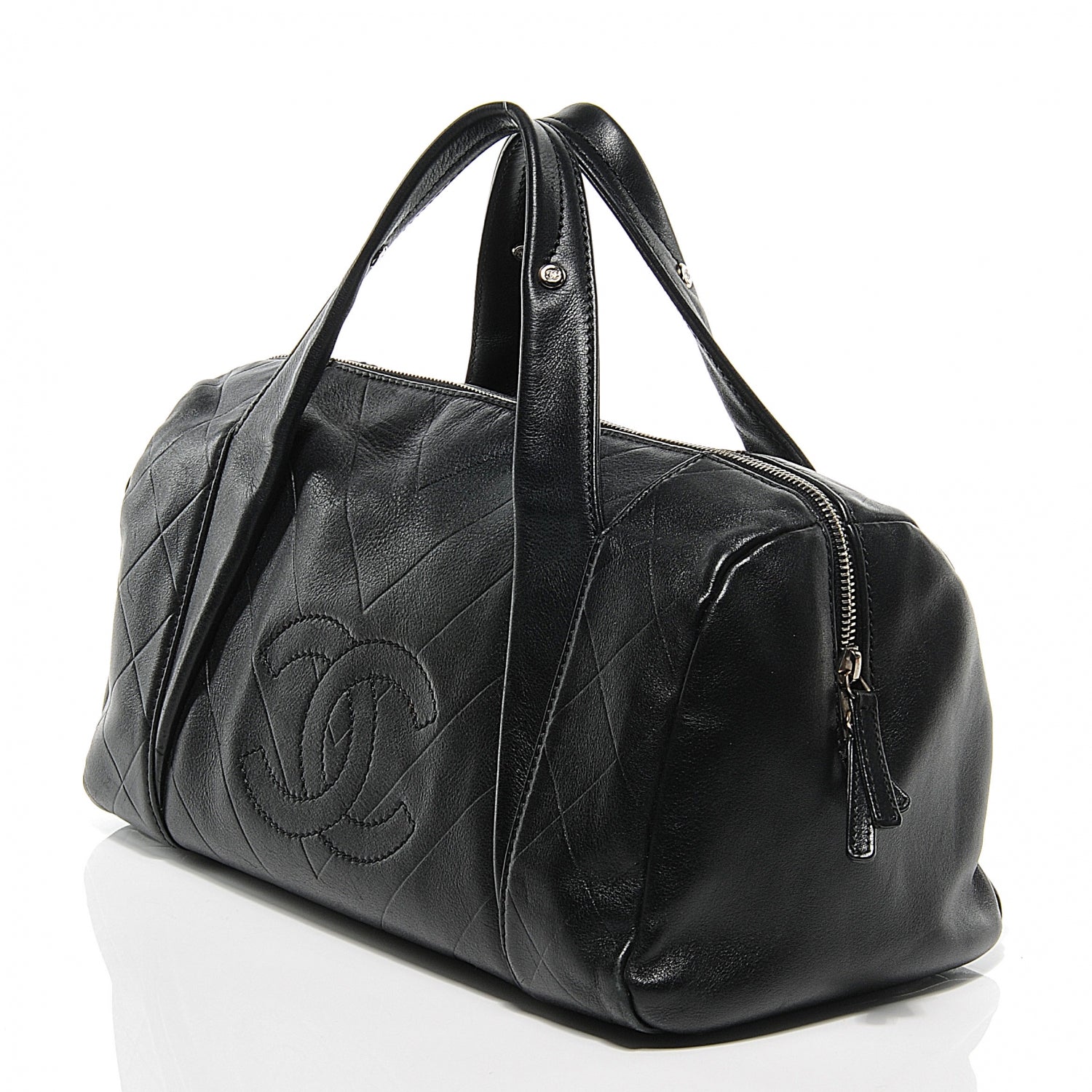 Chanel Calfskin CC Chevron Boston Black 6 of 8