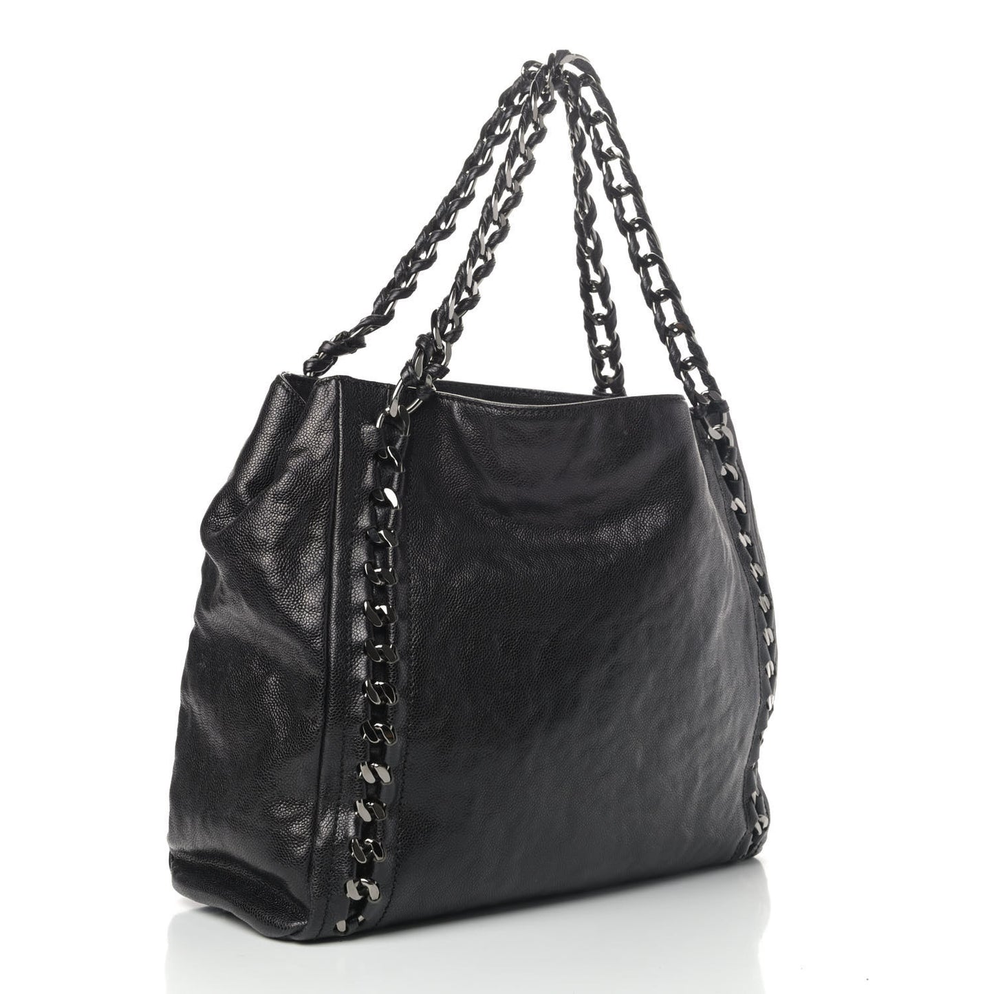 Glazed Caviar Modern Chain Tote Black