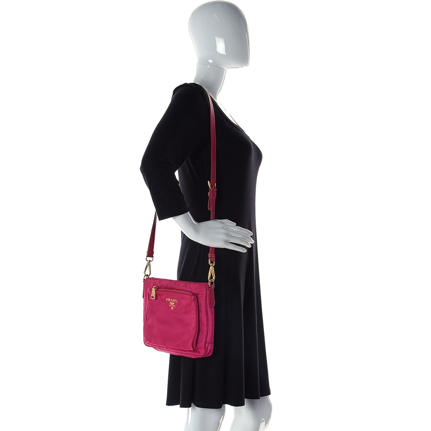 Tessuto Nylon Patent Pocket Messenger Bag Fuxia