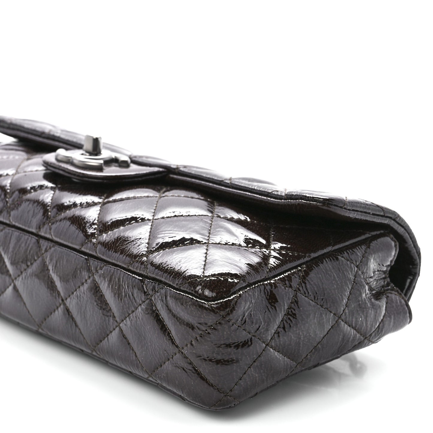 Crinkled Patent Quilted East West Flap Brown