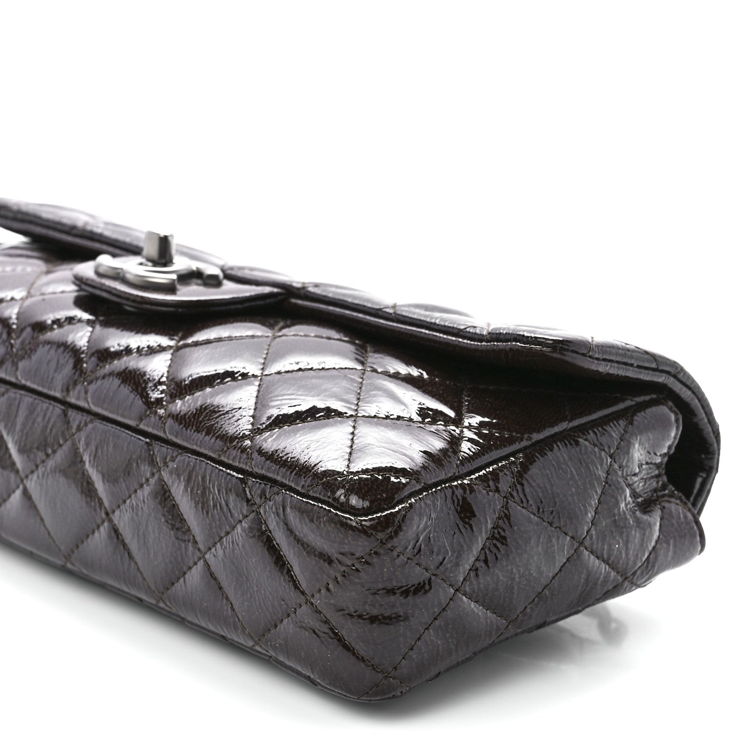 Chanel Crinkled Patent Quilted East West Flap Brown 12 of 12