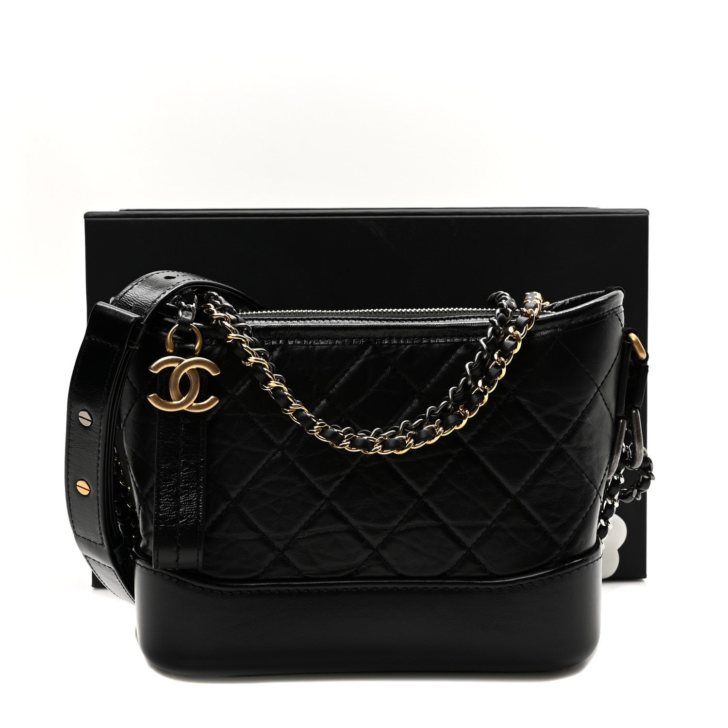 Chanel Aged Calfskin Quilted Small Gabrielle Hobo Black 11 of 11