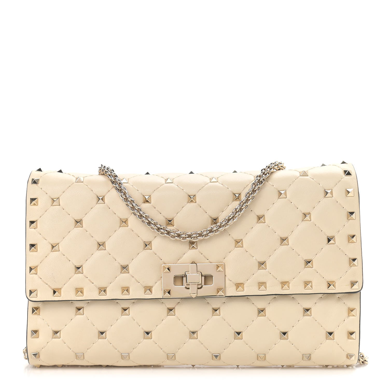 Valentino Garavani Nappa Rockstud Spike Wallet on Chain Light Ivory 1 of 9
