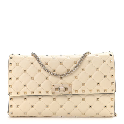 Valentino Garavani Nappa Rockstud Spike Wallet on Chain Light Ivory 1 of 9