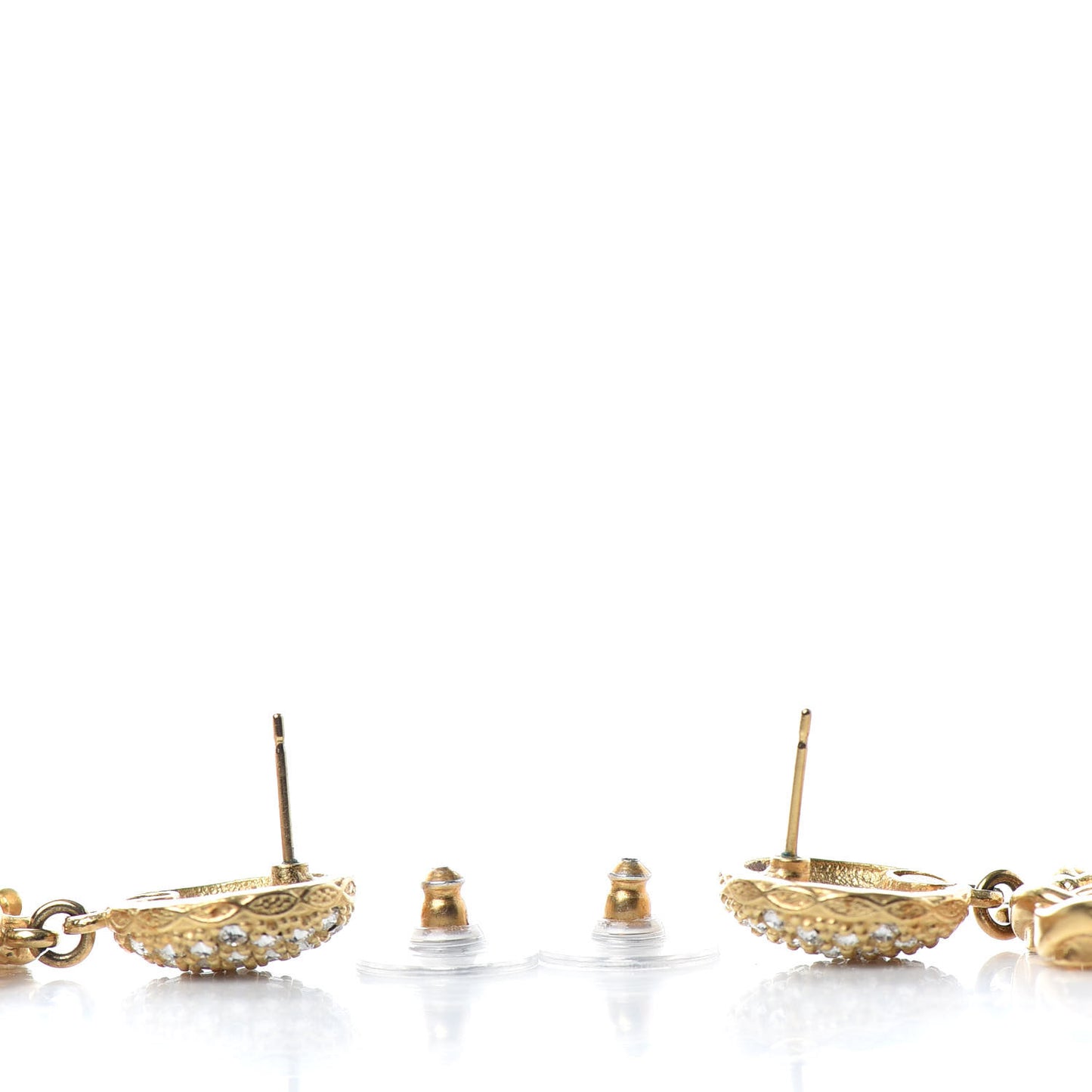 Metal Crystal CC Paris Chain Link Hoop Earrings Gold