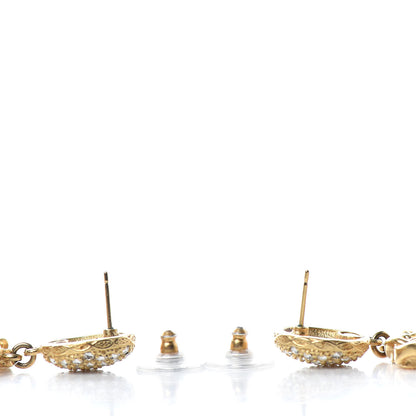 Chanel Metal Crystal CC Paris Chain Link Hoop Earrings Gold 3 of 4
