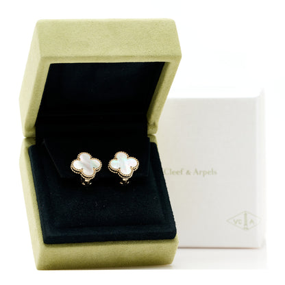 Van Cleef & Arpels 18K Yellow Gold Mother of Pearl Vintage Alhambra Earrings 5 of 5