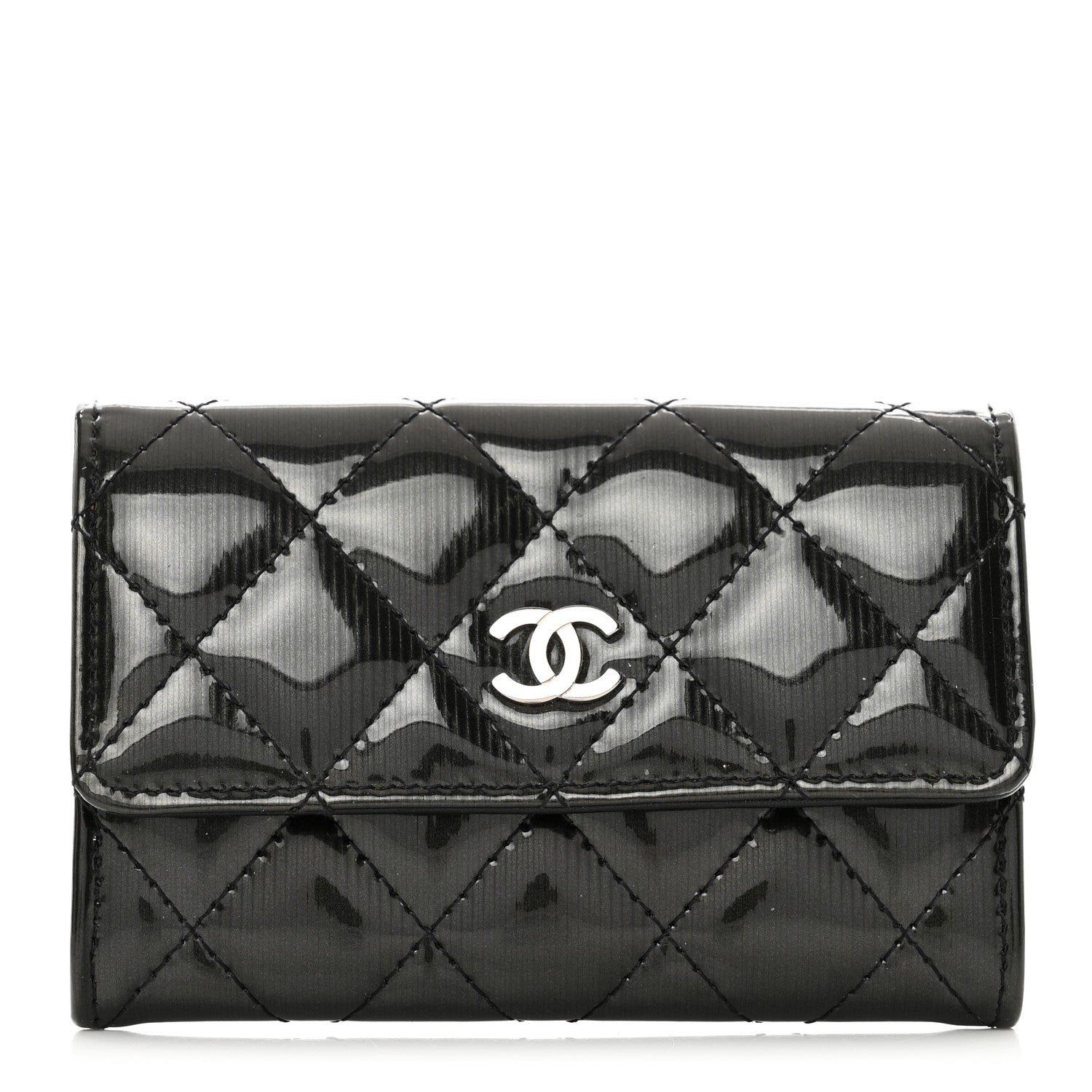 Chanel Striated Patent Quilted Card Holder Black 1 of 9