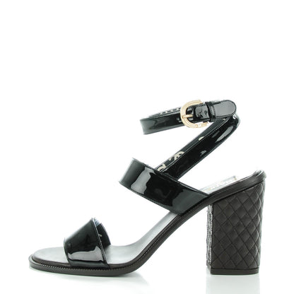 Chanel Patent Calfskin Quilted Heel Sandals 40 Black 1 of 9