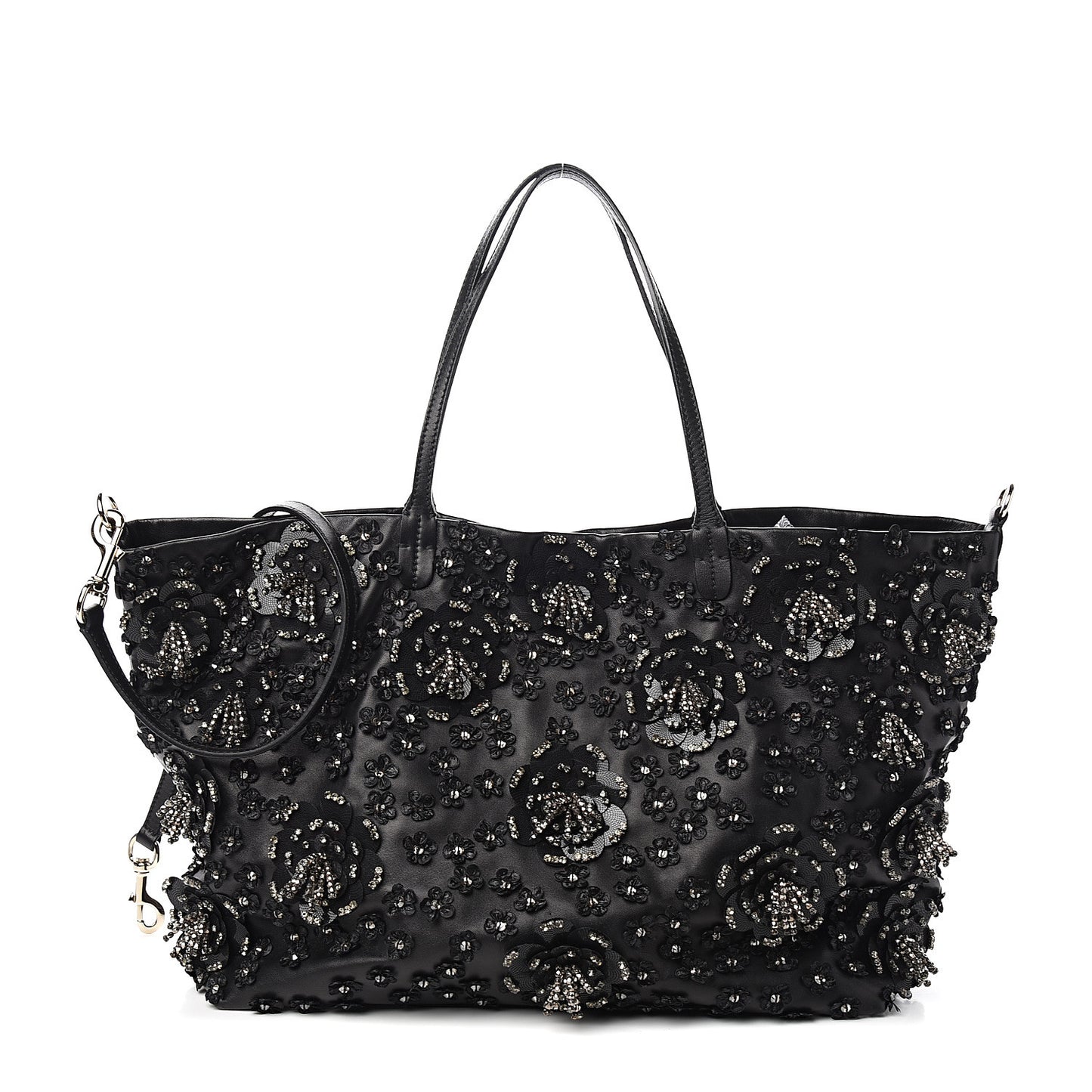 Vitello Crystal Floral Tote Black