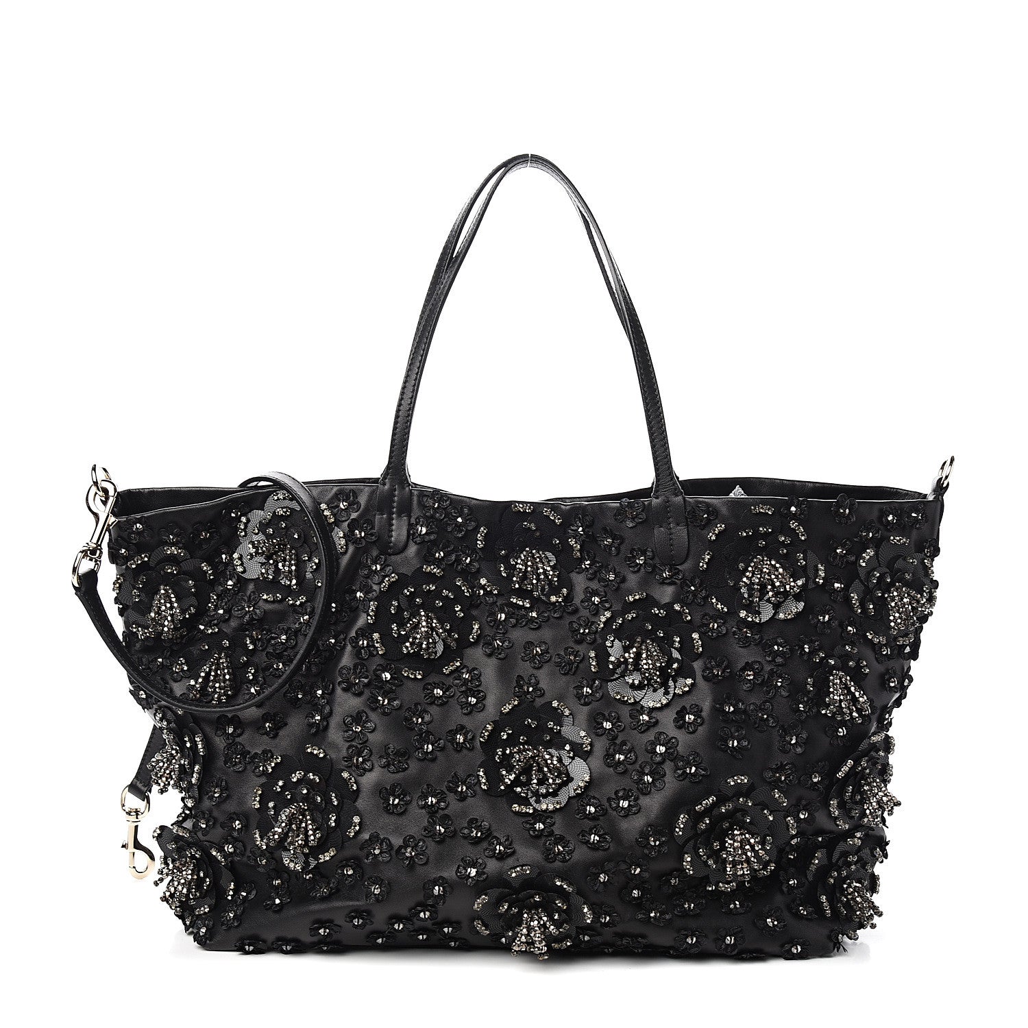 Valentino Garavani Vitello Crystal Floral Tote Black 1 of 8