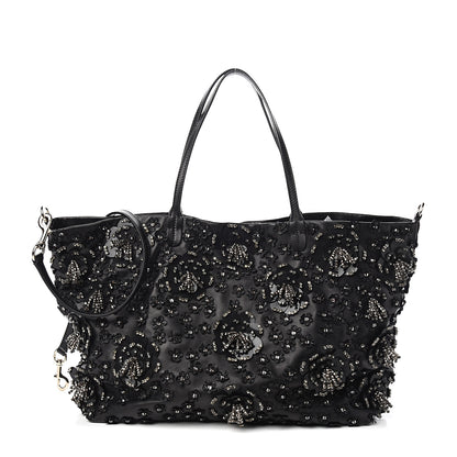 Valentino Garavani Vitello Crystal Floral Tote Black 1 of 8