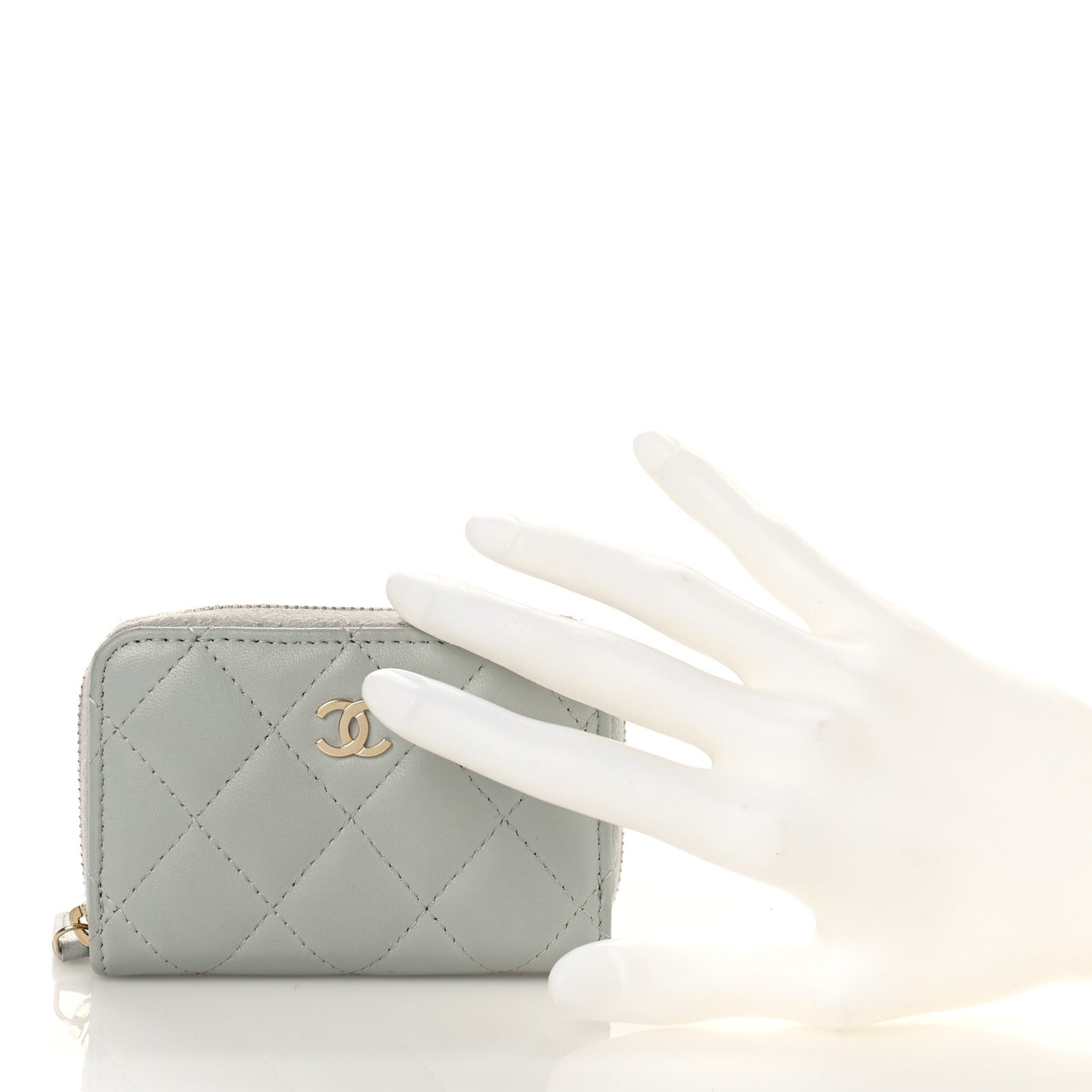 Lambskin Quilted Zip Around Coin Purse Wallet Grey