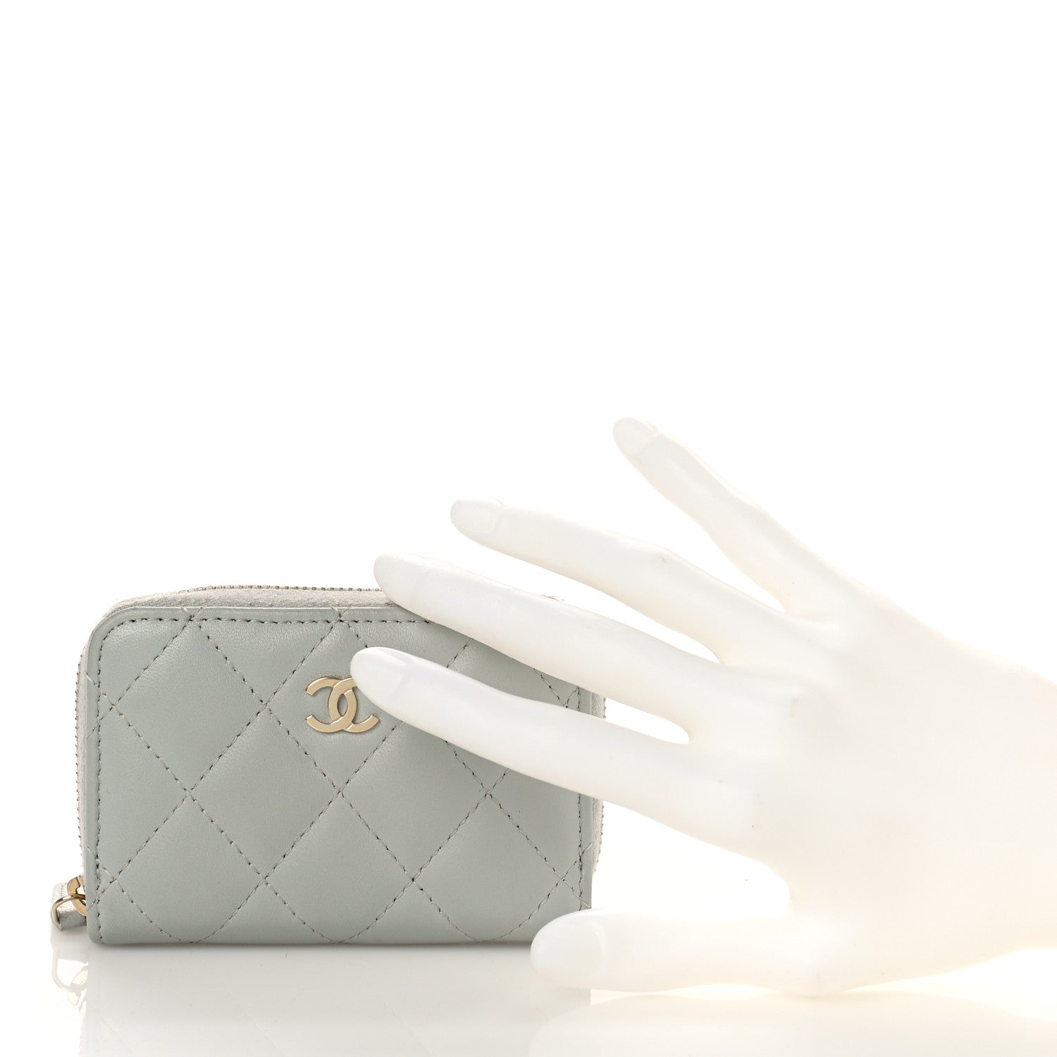 Chanel Lambskin Quilted Zip Around Coin Purse Wallet Grey 2 of 13