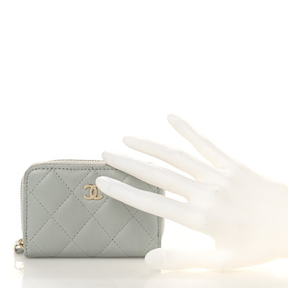 Chanel Lambskin Quilted Zip Around Coin Purse Wallet Grey 2 of 13