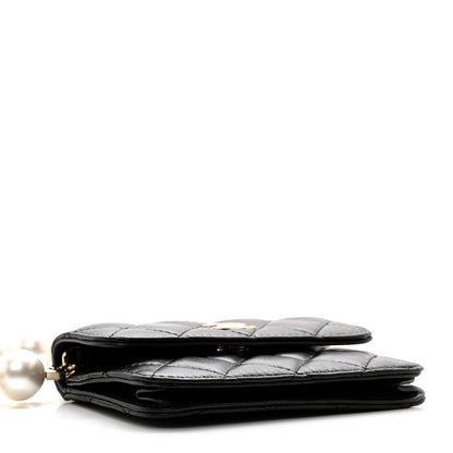 Chanel Calfskin Quilted Maxi Pearls Card Holder Flap With Chain Black 4 of 11