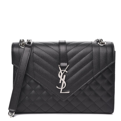 Saint Laurent Grain De Poudre Textured Mixed Matelasse Triquilt Medium Monogram Satchel Black 1 of 10