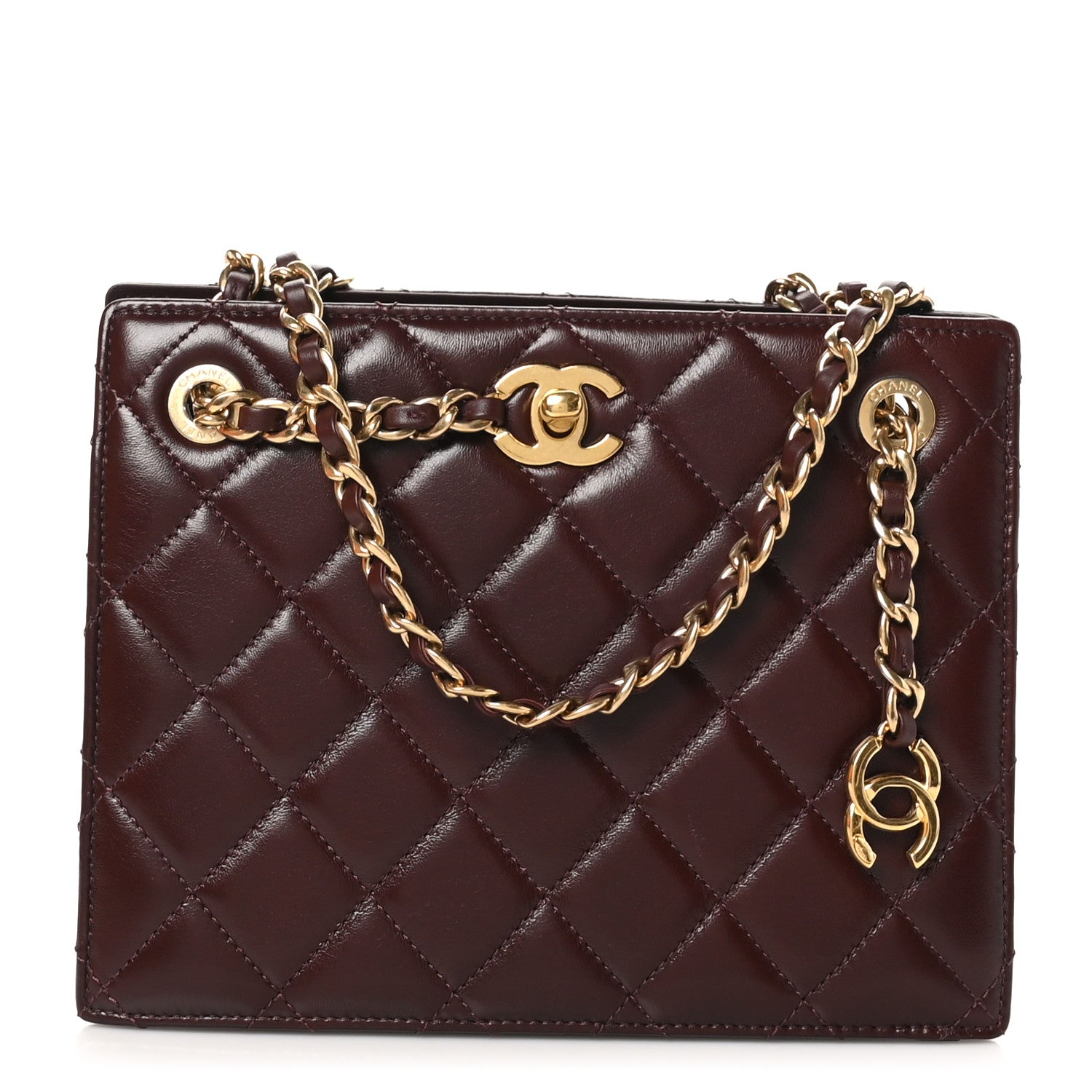 Chanel Shiny Calfskin Quilted Small Shopping Bag Burgundy 1 of 10
