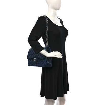 Chanel Caviar Quilted Jumbo Double Flap Navy Blue 2 of 11