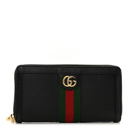 Gucci Calfskin Web Ophidia Zip Around Wallet Black 1 of 7