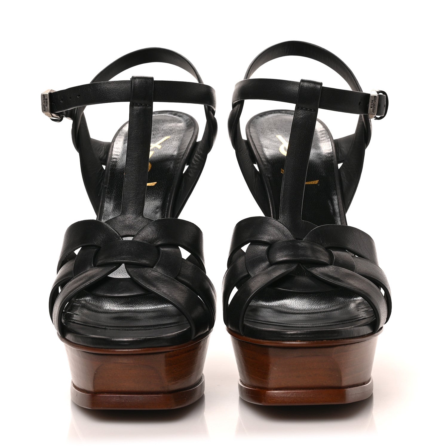 Saint Laurent Calfskin Tribute 105 Platform Sandals 37 Black 2 of 8