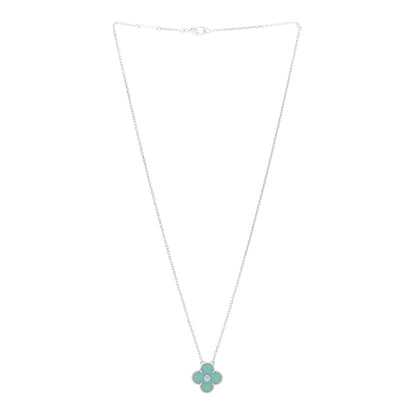 Van Cleef & Arpels 18K White Gold Diamond Celadon Green Sevres Porcelain Vintage Alhambra Pendant Necklace 2 of 4