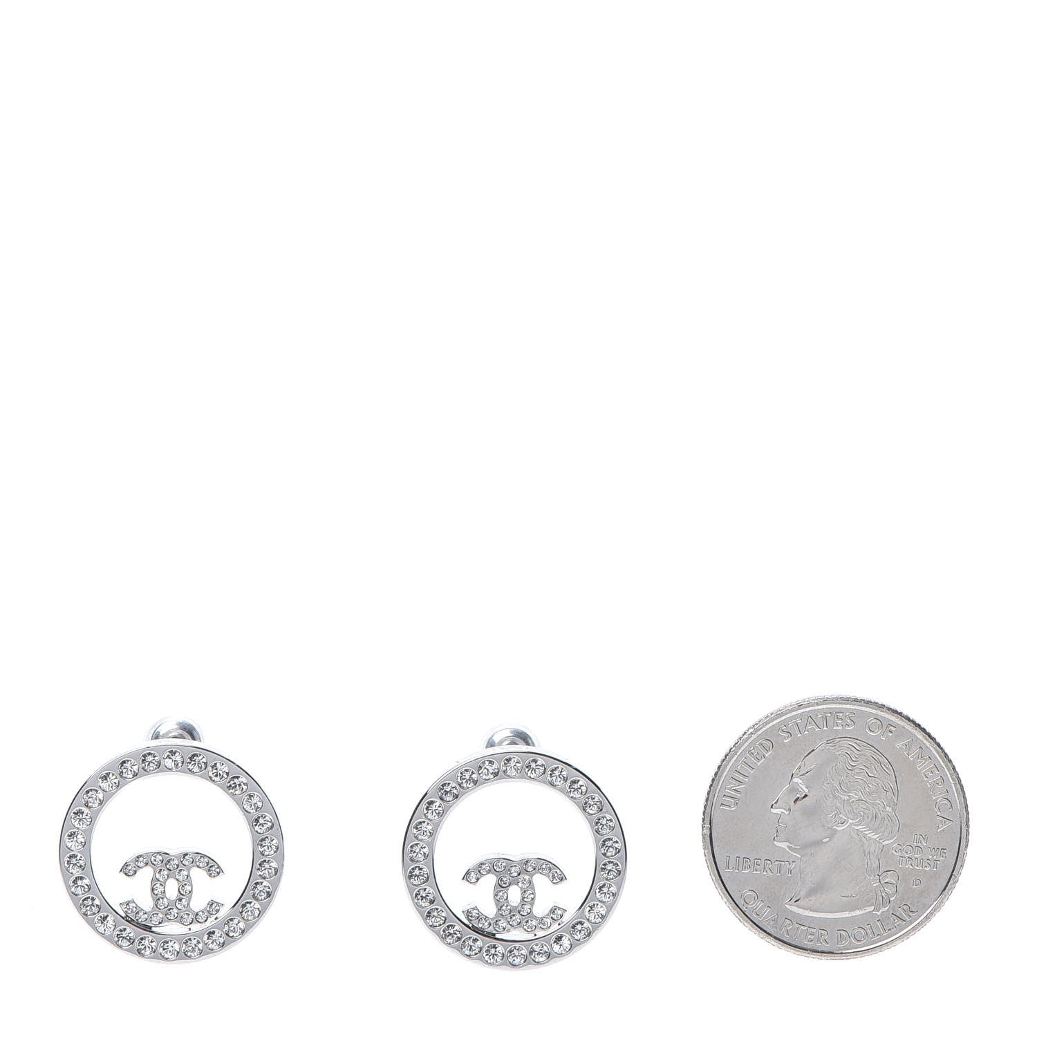 Chanel Crystal CC Round Earrings Silver 2 of 5