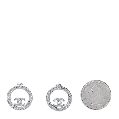 Chanel Crystal CC Round Earrings Silver 2 of 5
