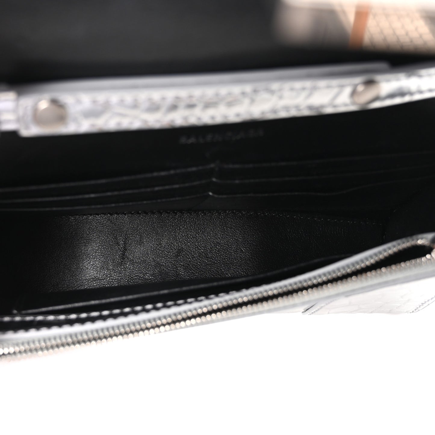 Metallic Calfskin Crocodile Embossed Hourglass Chain Bag Silver