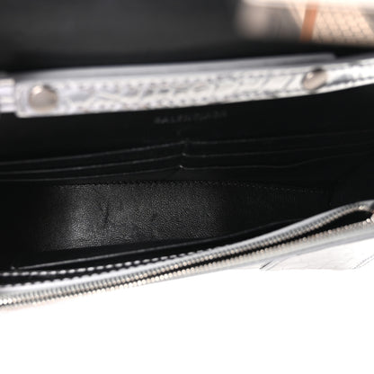 Balenciaga Metallic Calfskin Crocodile Embossed Hourglass Chain Bag Silver 5 of 9