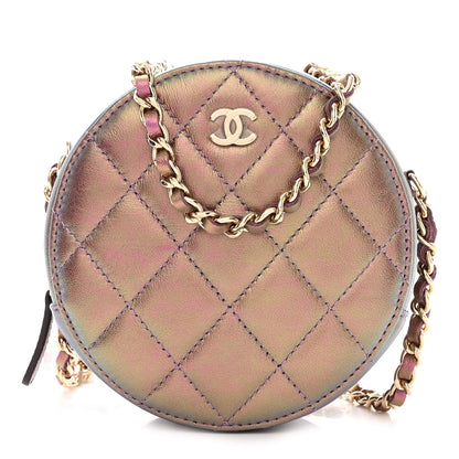 Chanel Iridescent Lambskin Quilted Round Clutch With Chain Purple 1 of 11