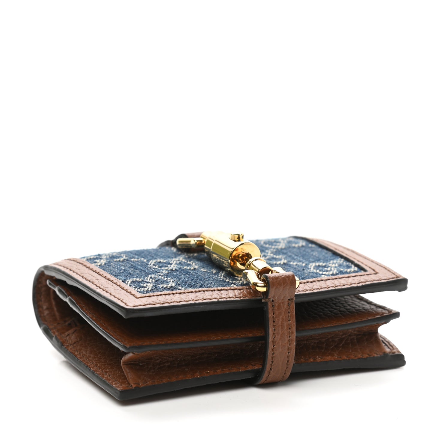 New Denim GG Monogram Jackie 1961 Card Case Blue Tea Cuir