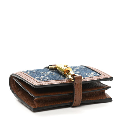 Gucci New Denim GG Monogram Jackie 1961 Card Case Blue Tea Cuir 4 of 8