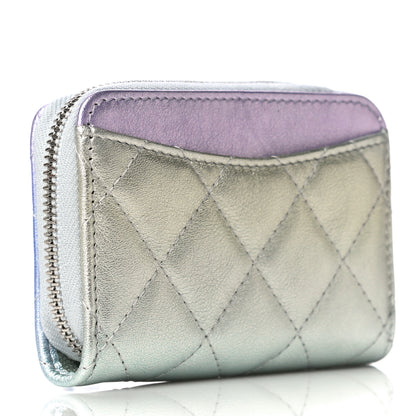 Chanel Gradient Metallic Calfskin Quilted Zip Around Coin Purse Wallet Silver Blue Yellow Purple 3 of 11