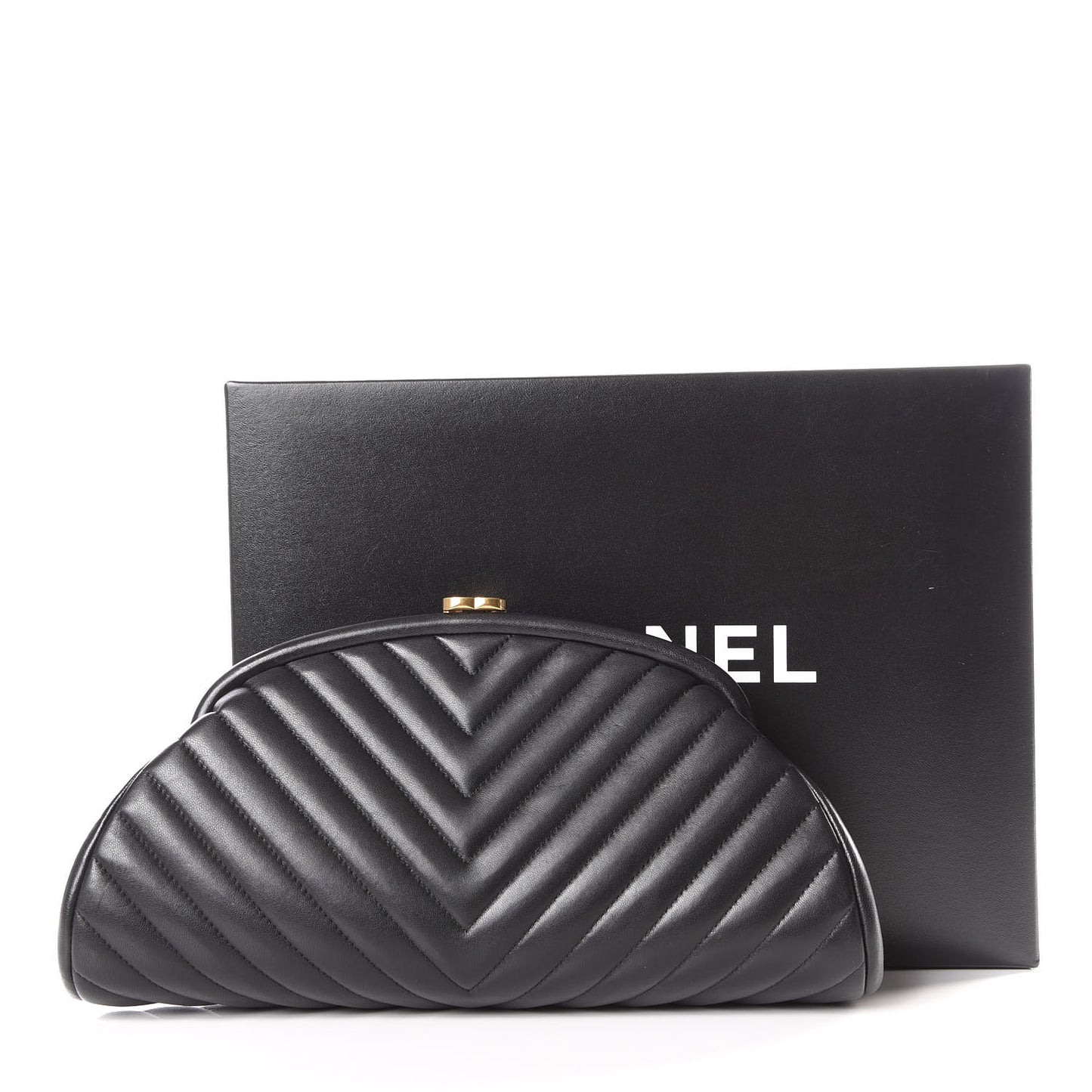 Lambskin Chevron Quilted Timeless Clutch Black