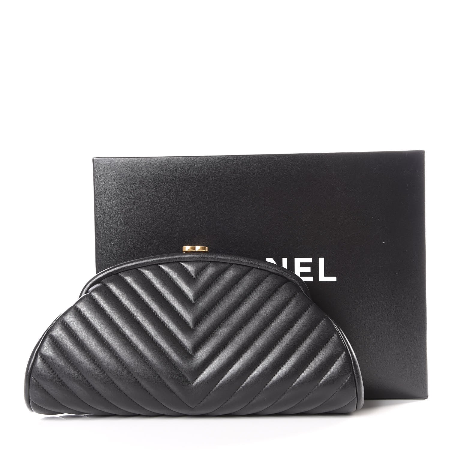 Chanel Lambskin Chevron Quilted Timeless Clutch Black 10 of 10