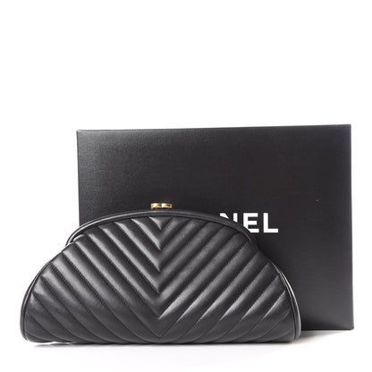 Chanel Lambskin Chevron Quilted Timeless Clutch Black 10 of 10