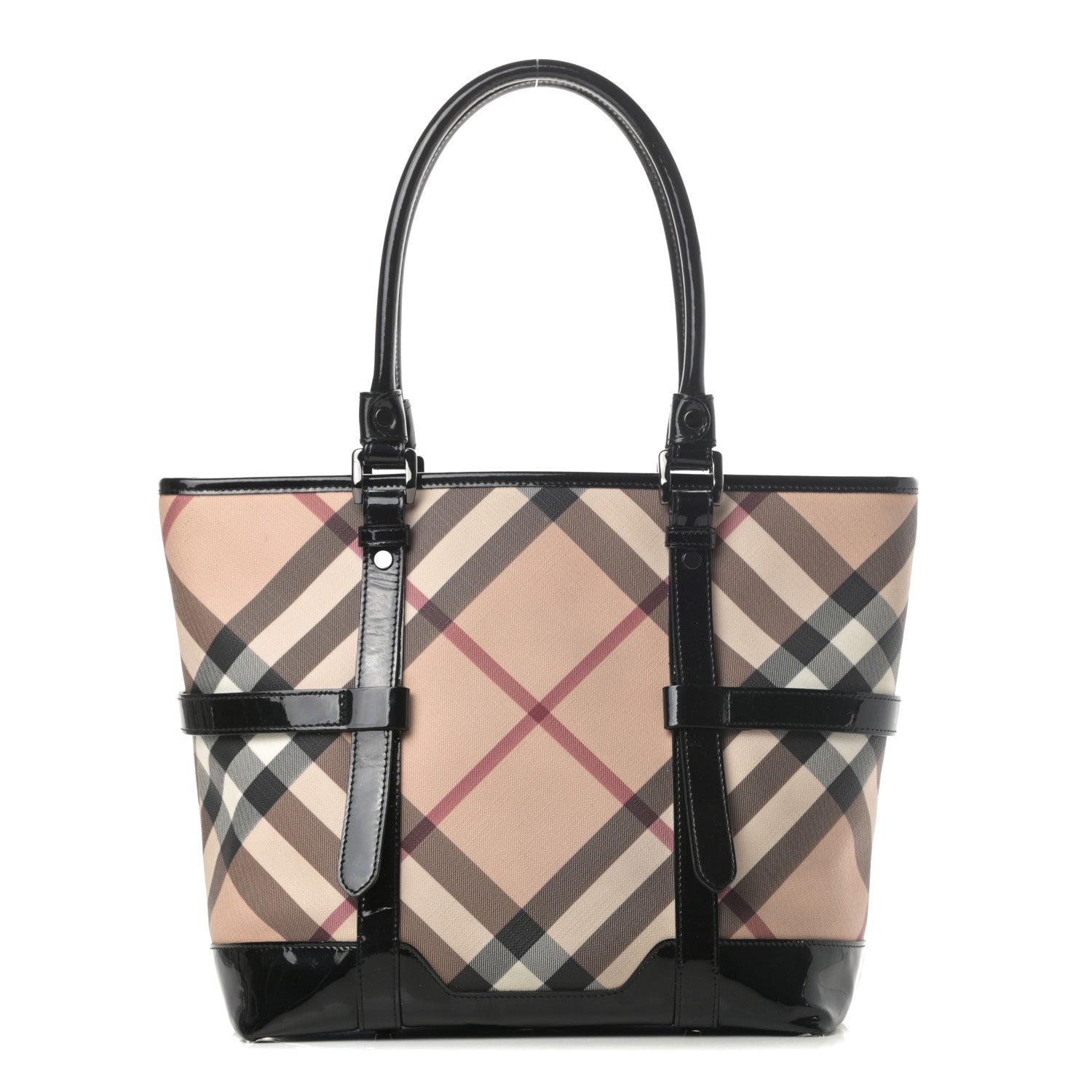 Burberry Patent Supernova Check Medium Denham Tote Black 1 of 11