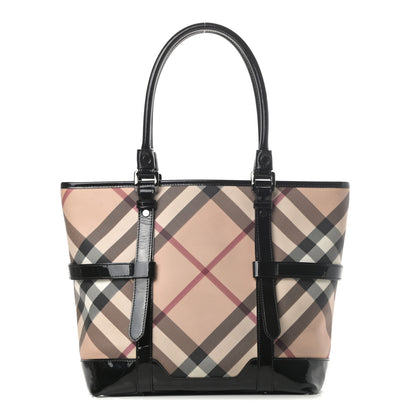 Burberry Patent Supernova Check Medium Denham Tote Black 1 of 11