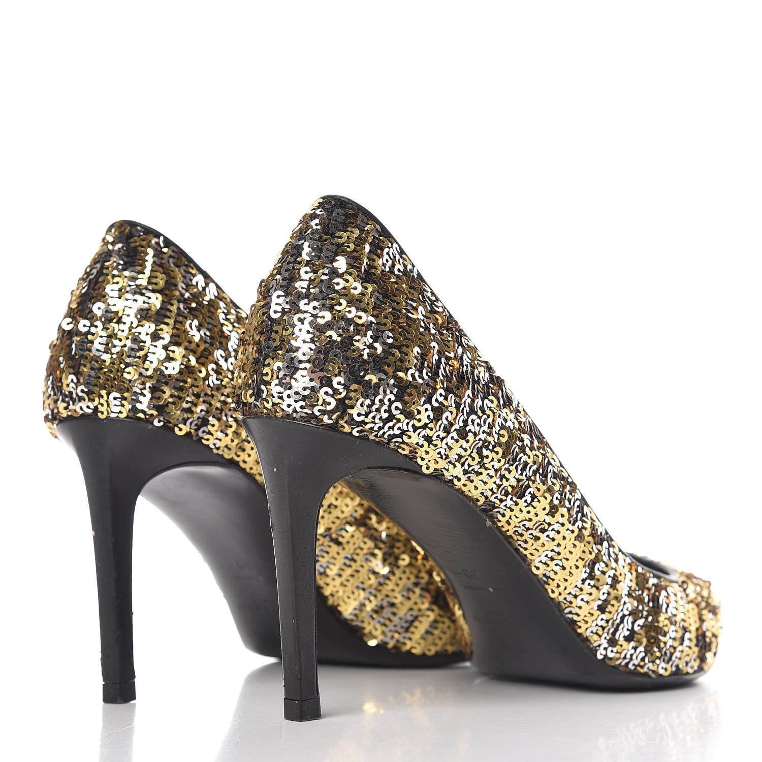 Saint Laurent Sequin Paris 80 Pumps 39 Gold Silver 4 of 16